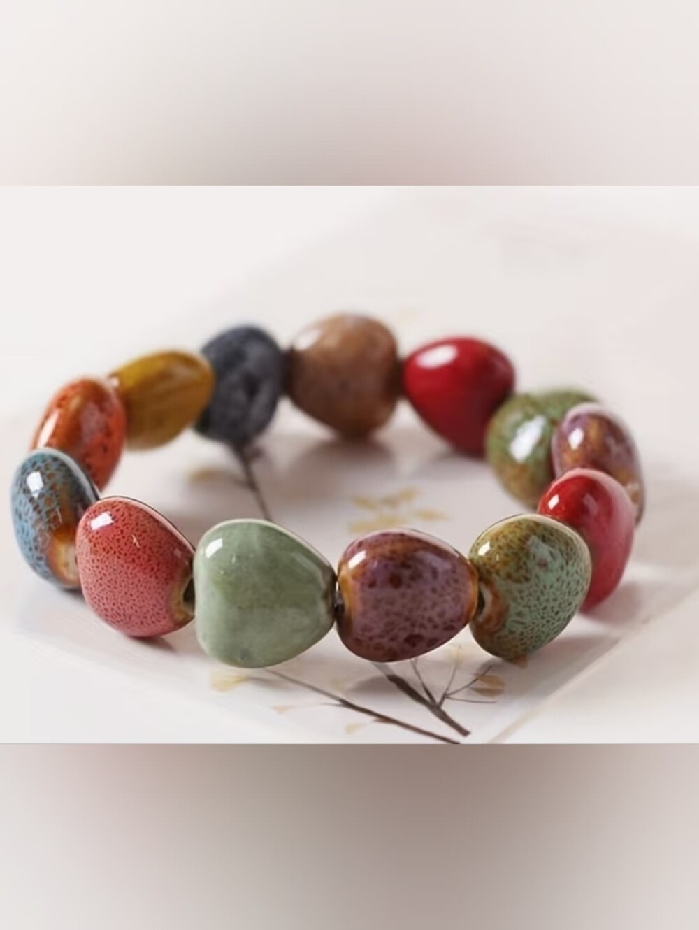 NWOT- Multicolor Ceramic Heart Bead Bracelet - Women Jewelry.